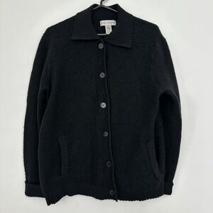 Evan Picone Sweater Womens Medium‎ Black 100% Wool Button Up Cardigan Australia